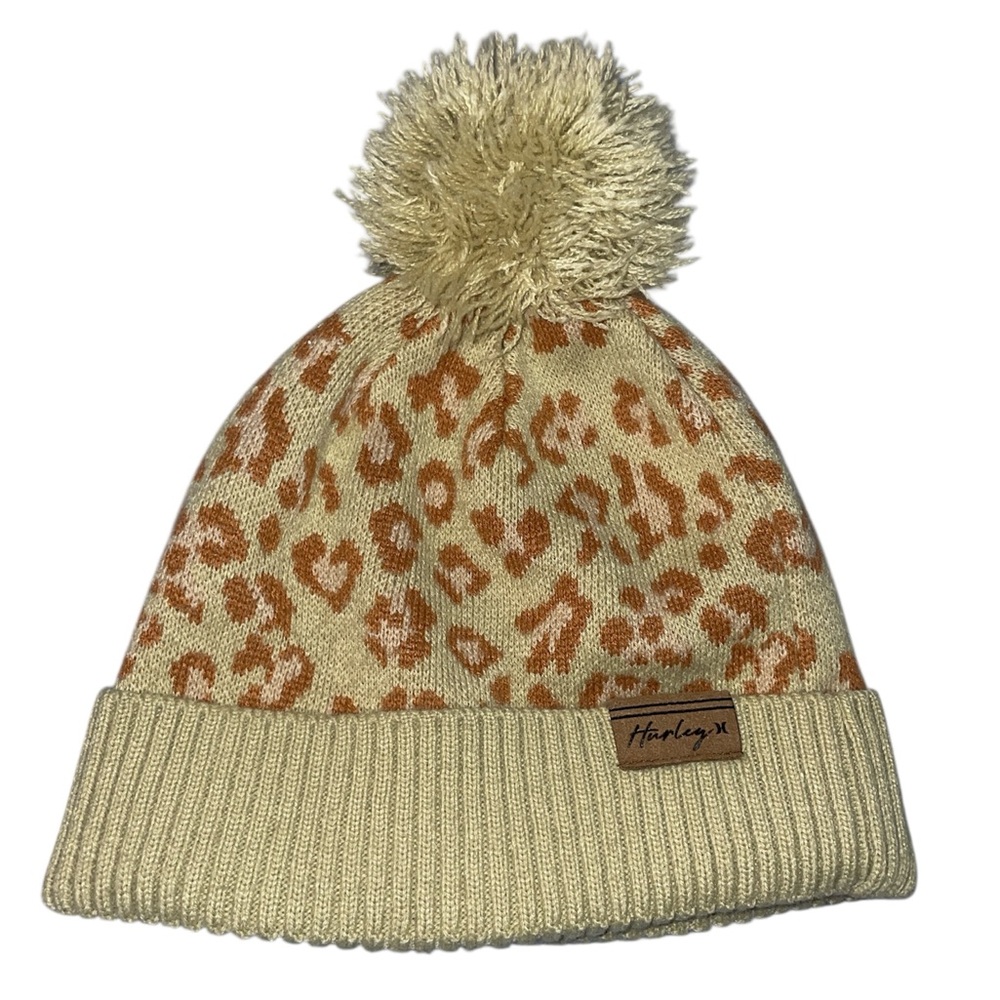 Hurley Cream and Brown Leopard Print Beanie